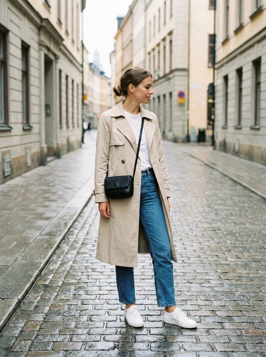 Übergangslook mit Trenchcoat - Spätsommer Outfit